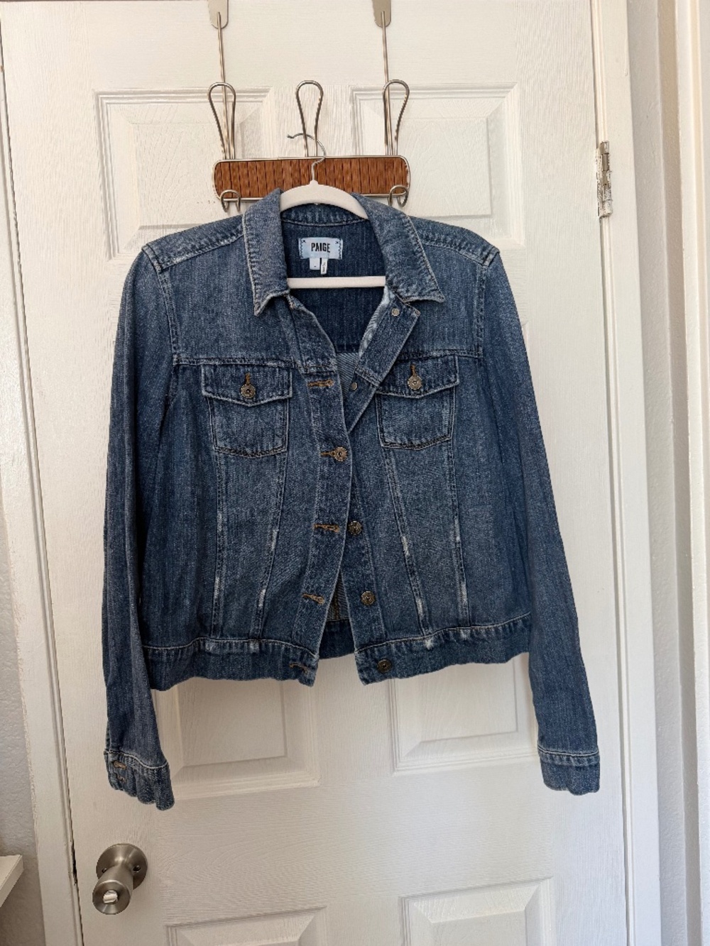 Paige Denim Jacket, Size Large, Blue Medium Wash